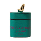 Dolce & Gabbana Green Maroon Calf Leather Logo Print Strap Airpods Case