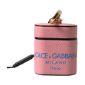 Dolce & Gabbana Pink Blue Calf Leather Logo Print Strap Airpods Case