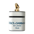 Dolce & Gabbana White Blue Calf Leather Logo Print Strap Airpods Case