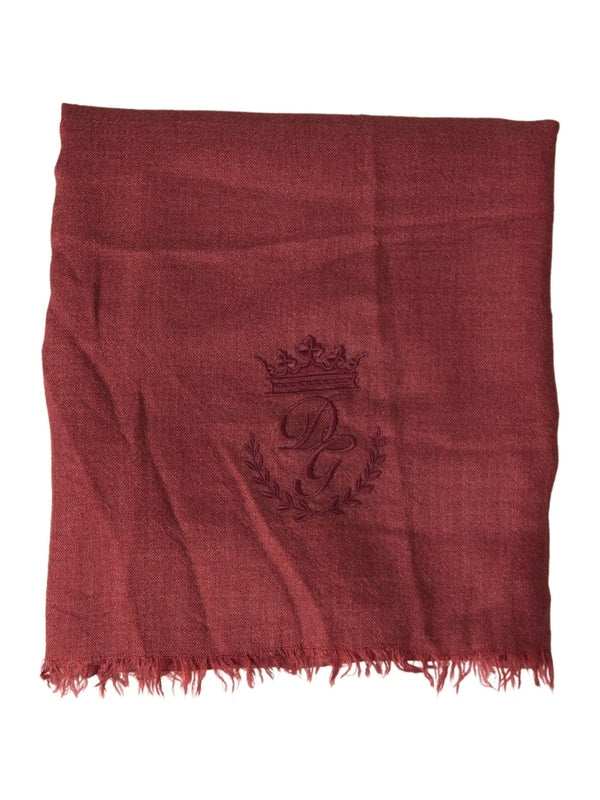 Dolce & Gabbana Maroon Cashmere Knit Wrap Shawl Fringe Scarf