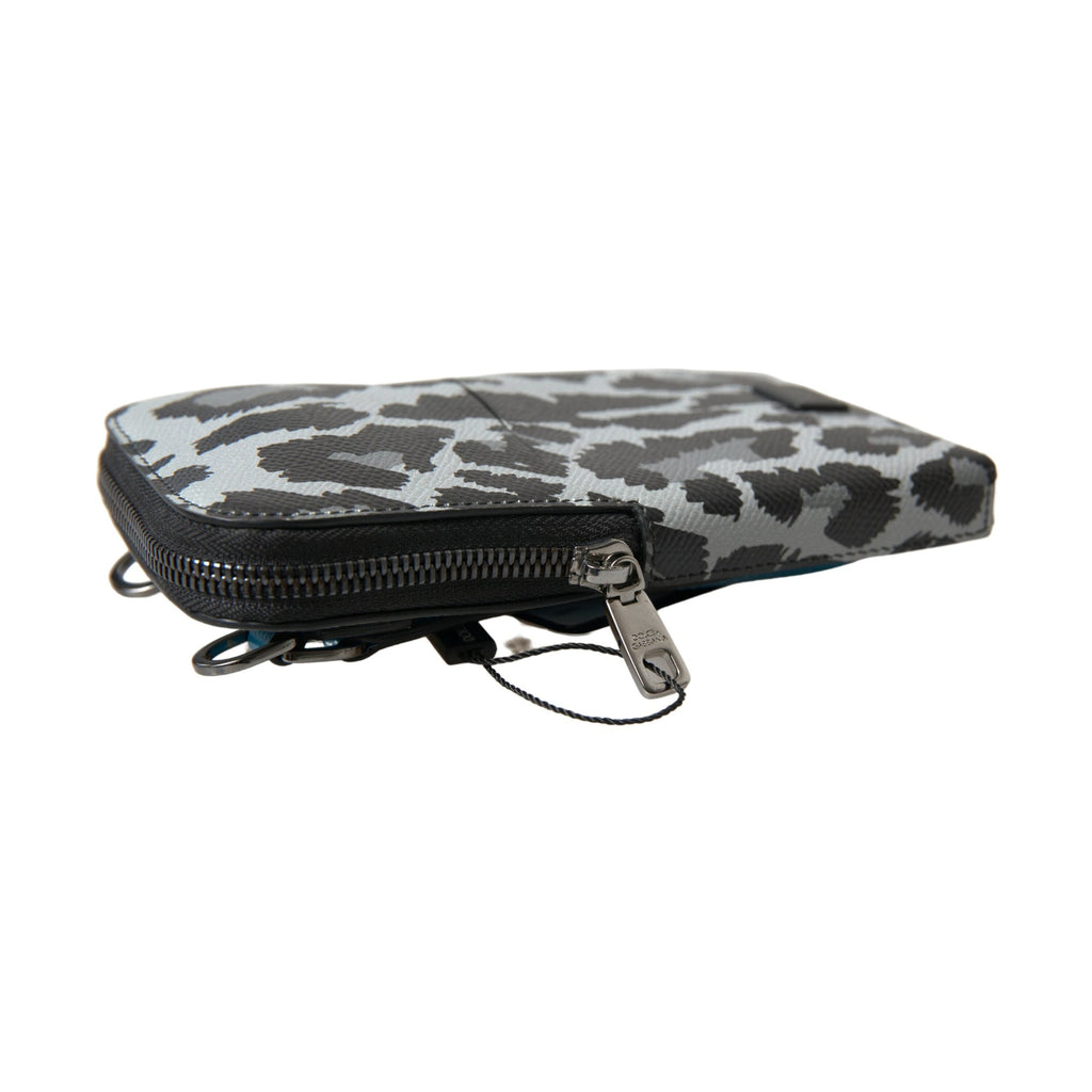 Gray Leopard Leather Men Purse Crossbody Sling Phone Bag