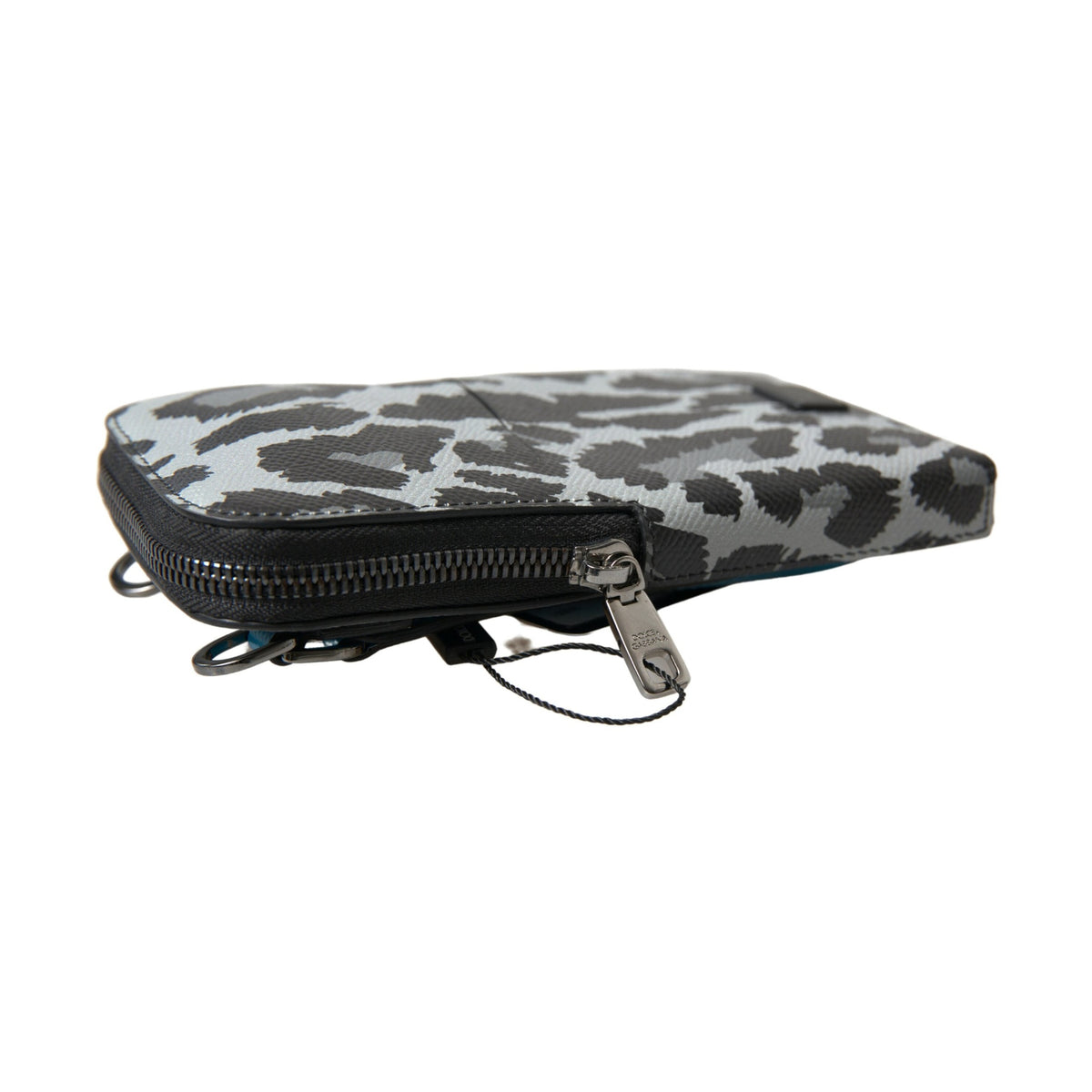 Gray Leopard Leather Men Purse Crossbody Sling Phone Bag