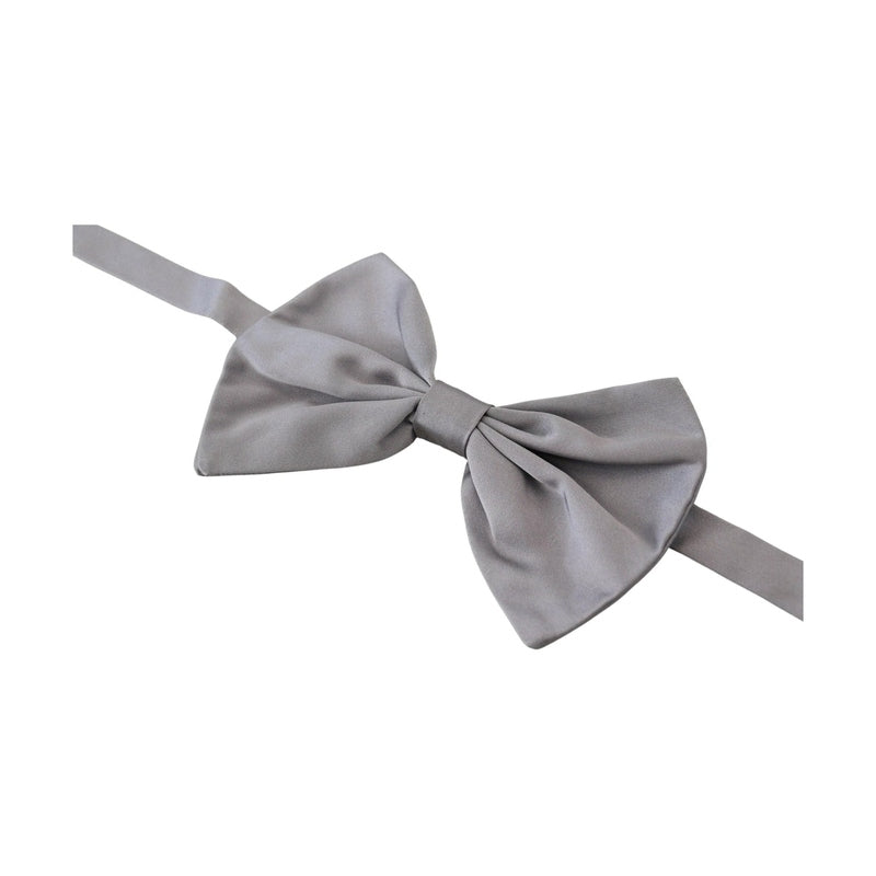 Dolce & Gabbana Bow Tie Men Silver Gray Silk Adjustable Neck Papillon