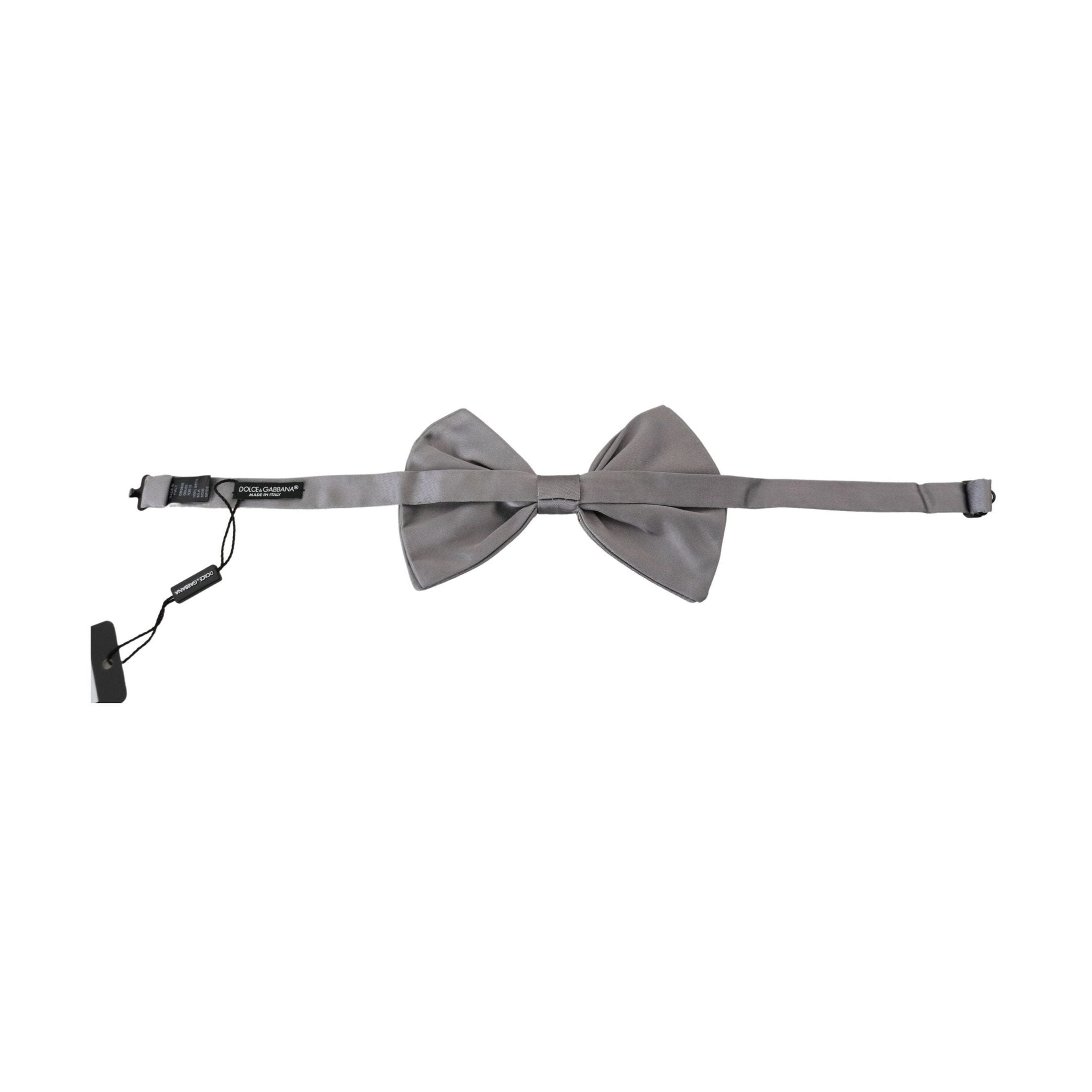 Dolce & Gabbana Bow Tie Men Silver Gray Silk Adjustable Neck Papillon