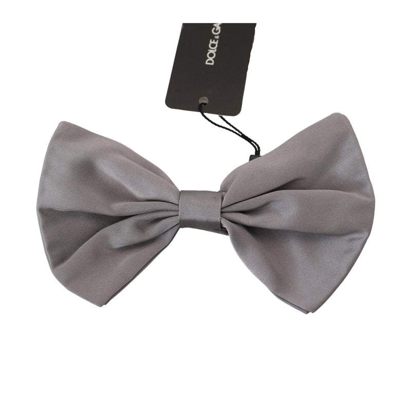 Dolce & Gabbana Bow Tie Men Silver Gray Silk Adjustable Neck Papillon