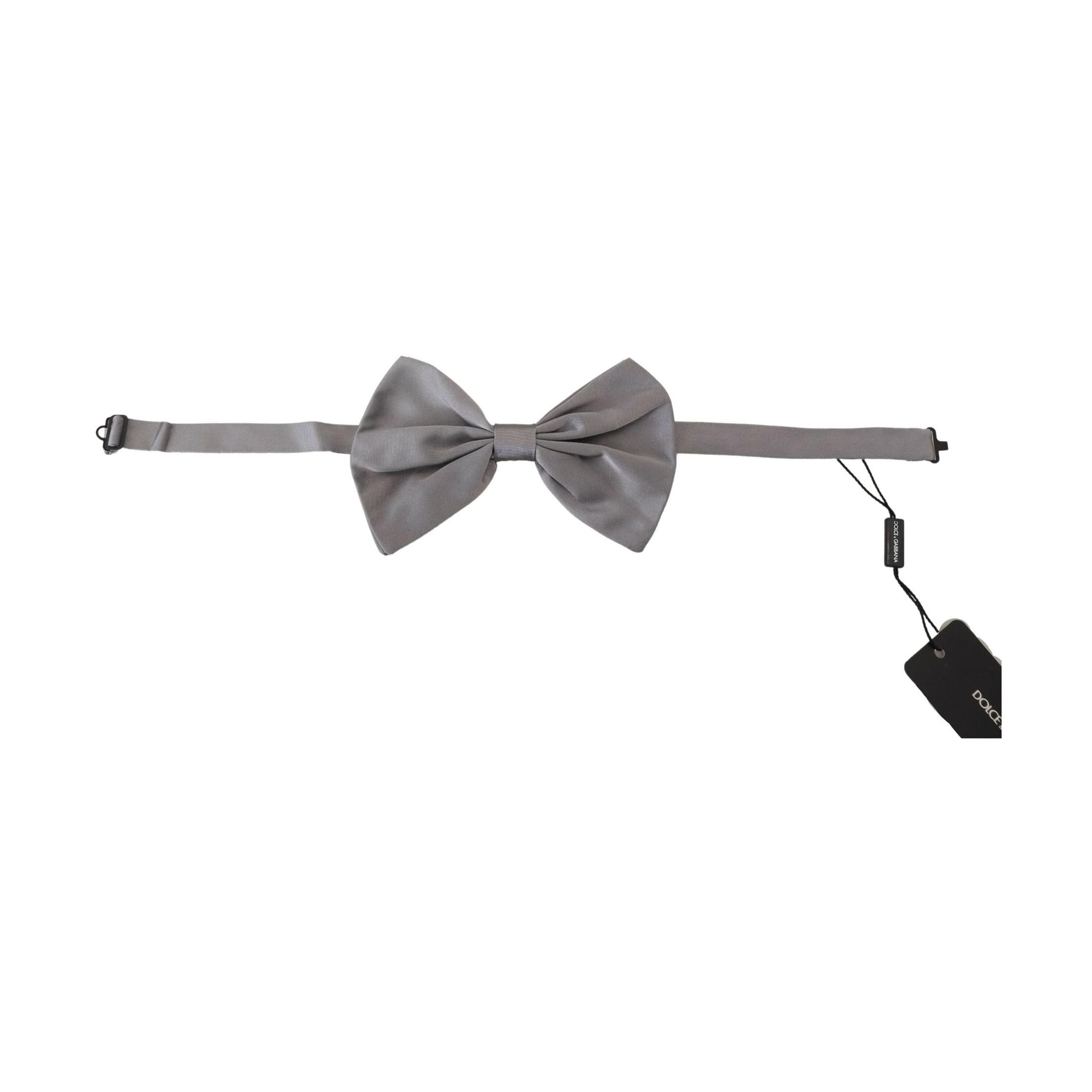 Dolce & Gabbana Bow Tie Men Silver Gray Silk Adjustable Neck Papillon