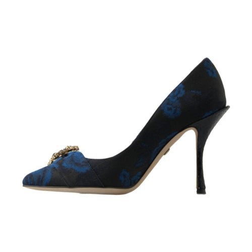 Dolce & Gabbana Blue Floral Ayers Crystal Pumps Shoes