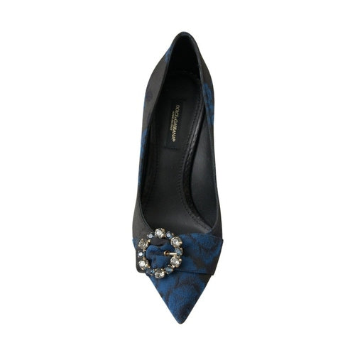 Dolce & Gabbana Blue Floral Ayers Crystal Pumps Shoes
