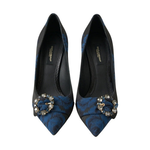 Dolce & Gabbana Blue Floral Ayers Crystal Pumps Shoes
