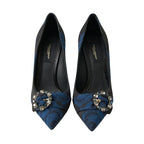 Dolce & Gabbana Blue Floral Ayers Crystal Pumps Shoes