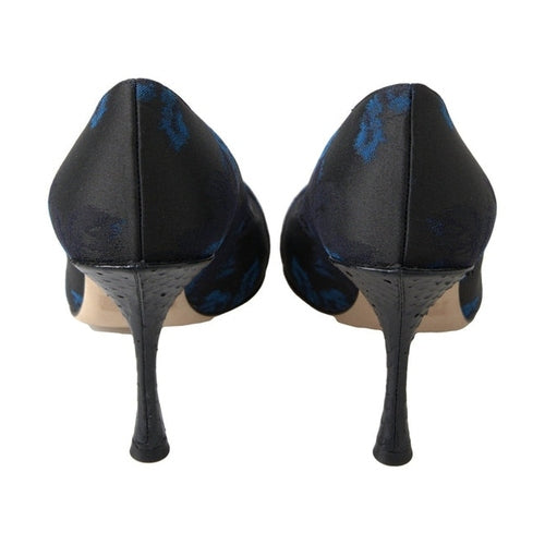 Dolce & Gabbana Blue Floral Ayers Crystal Pumps Shoes