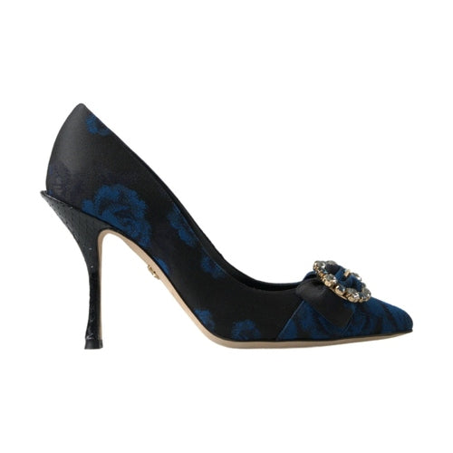 Dolce & Gabbana Blue Floral Ayers Crystal Pumps Shoes
