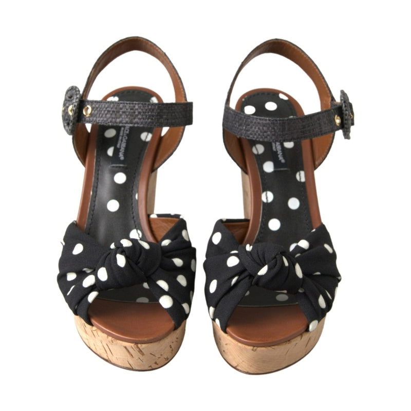 Dolce & Gabbana Black  Wedges Polka Dotted Ankle Strap Shoes Sandals