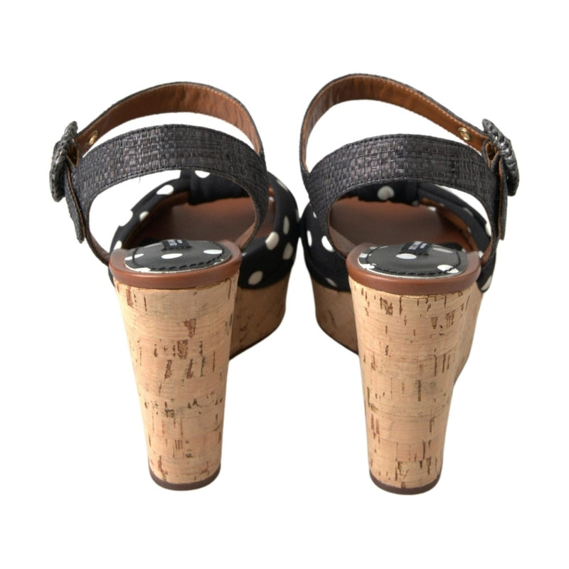 Dolce & Gabbana Black  Wedges Polka Dotted Ankle Strap Shoes Sandals