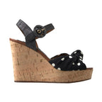 Dolce & Gabbana Black  Wedges Polka Dotted Ankle Strap Shoes Sandals