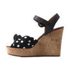 Dolce & Gabbana Black  Wedges Polka Dotted Ankle Strap Shoes Sandals