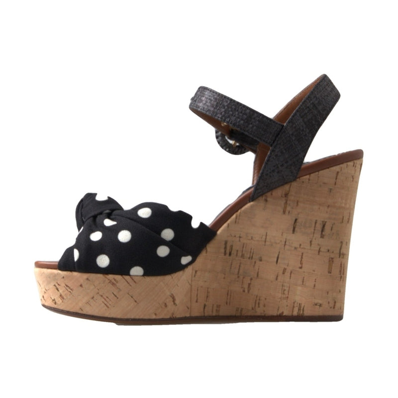 Dolce & Gabbana Black  Wedges Polka Dotted Ankle Strap Shoes Sandals