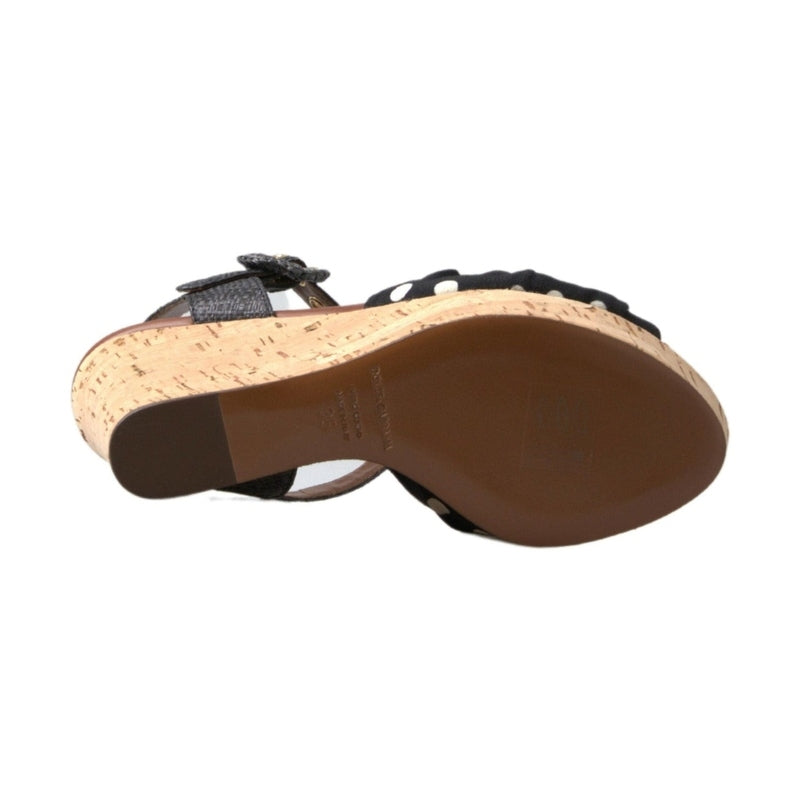 Dolce & Gabbana Black  Wedges Polka Dotted Ankle Strap Shoes Sandals
