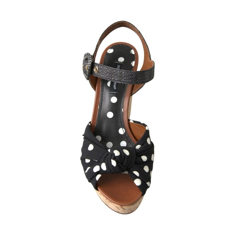 Dolce & Gabbana Black  Wedges Polka Dotted Ankle Strap Shoes Sandals