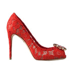 Dolce & Gabbana Red Taormina Lace Crystal Heels Pumps Shoes
