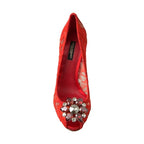 Dolce & Gabbana Red Taormina Lace Crystal Heels Pumps Shoes