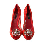 Dolce & Gabbana Red Taormina Lace Crystal Heels Pumps Shoes