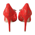 Dolce & Gabbana Red Taormina Lace Crystal Heels Pumps Shoes