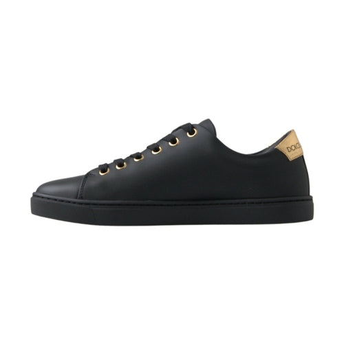 Dolce & Gabbana Black Gold Leather Classic Sneakers Shoes