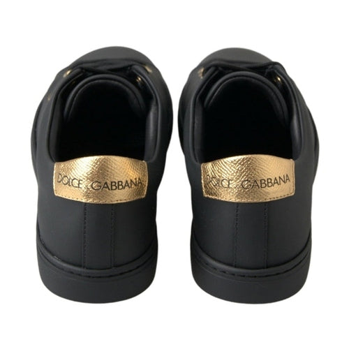 Dolce & Gabbana Black Gold Leather Classic Sneakers Shoes
