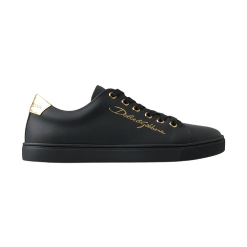 Dolce & Gabbana Black Gold Leather Classic Sneakers Shoes