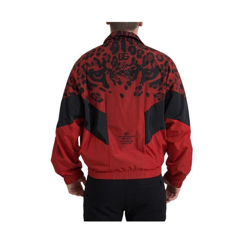 Dolce & Gabbana Red Leopard Nylon Full Zip Sweater