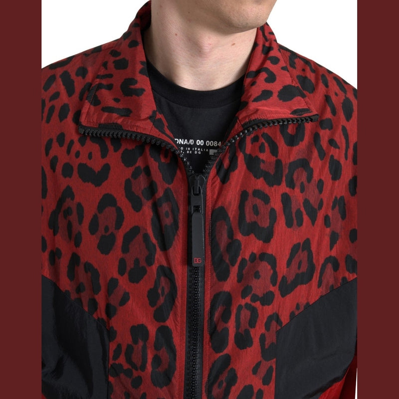 Dolce & Gabbana Red Leopard Nylon Full Zip Sweater