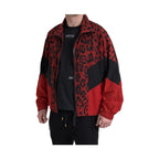 Dolce & Gabbana Red Leopard Nylon Full Zip Sweater