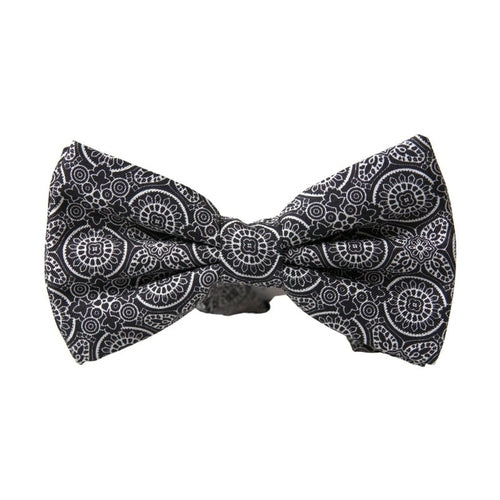 Dolce & Gabbana Black White Pattern Adjustable Neck Papillon Bow Tie