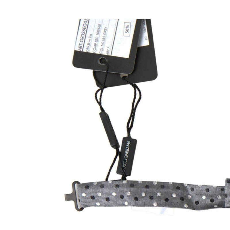 Dolce & Gabbana Gray Polka Dot Silk Adjustable Men Neck Papillon Bow Tie