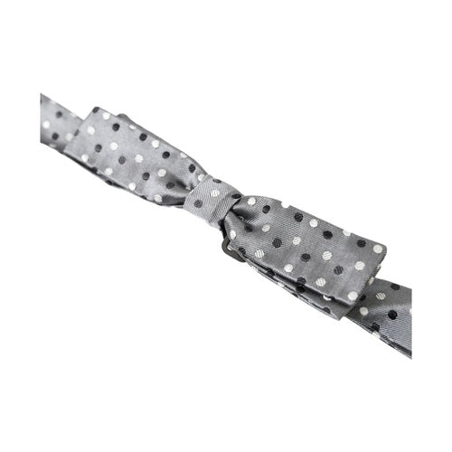 Dolce & Gabbana Gray Polka Dot Silk Adjustable Men Neck Papillon Bow Tie