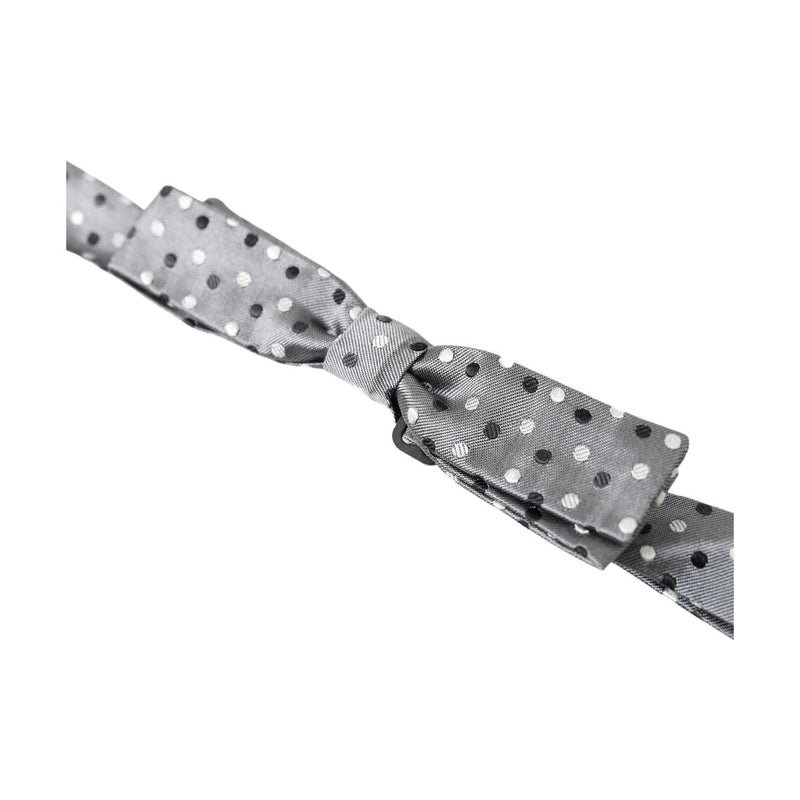 Dolce & Gabbana Gray Polka Dot Silk Adjustable Men Neck Papillon Bow Tie