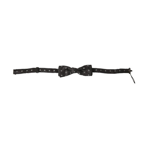 Dolce & Gabbana Black Patterned Silk Adjustable Men Neck Papillon Bow Tie