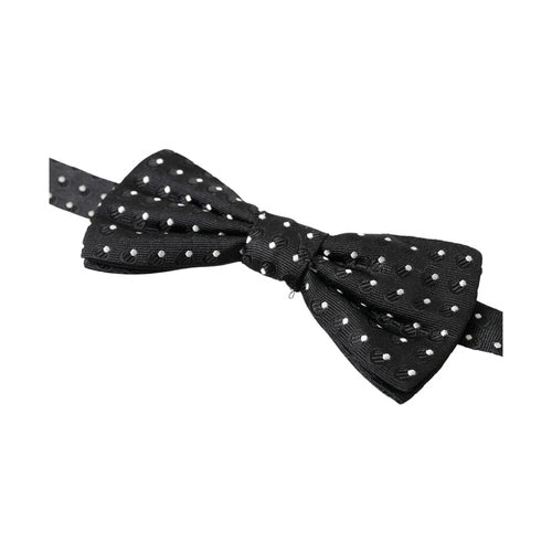 Dolce & Gabbana Black Polka Dot Silk Adjustable Men Neck Papillon Bow Tie