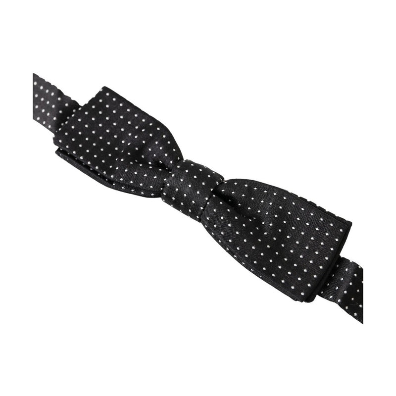 Dolce & Gabbana Black Polka Dot Silk Adjustable Men Neck Papillon Bow Tie