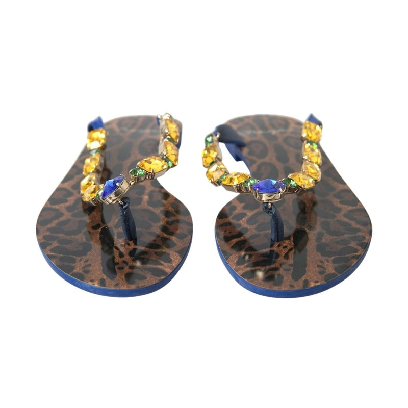 Dolce & Gabbana Blue Crystals Flats Sandals Beachwear Shoes
