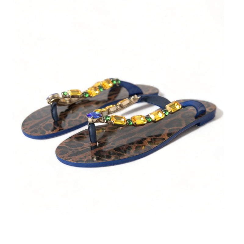 Dolce & Gabbana Blue Crystals Flats Sandals Beachwear Shoes