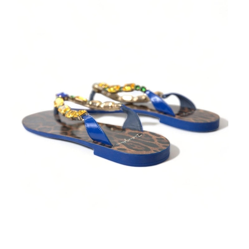 Dolce & Gabbana Blue Crystals Flats Sandals Beachwear Shoes