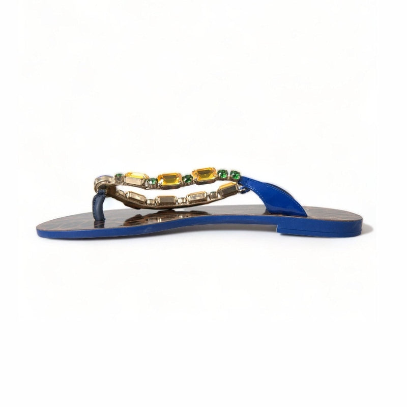 Dolce & Gabbana Blue Crystals Flats Sandals Beachwear Shoes