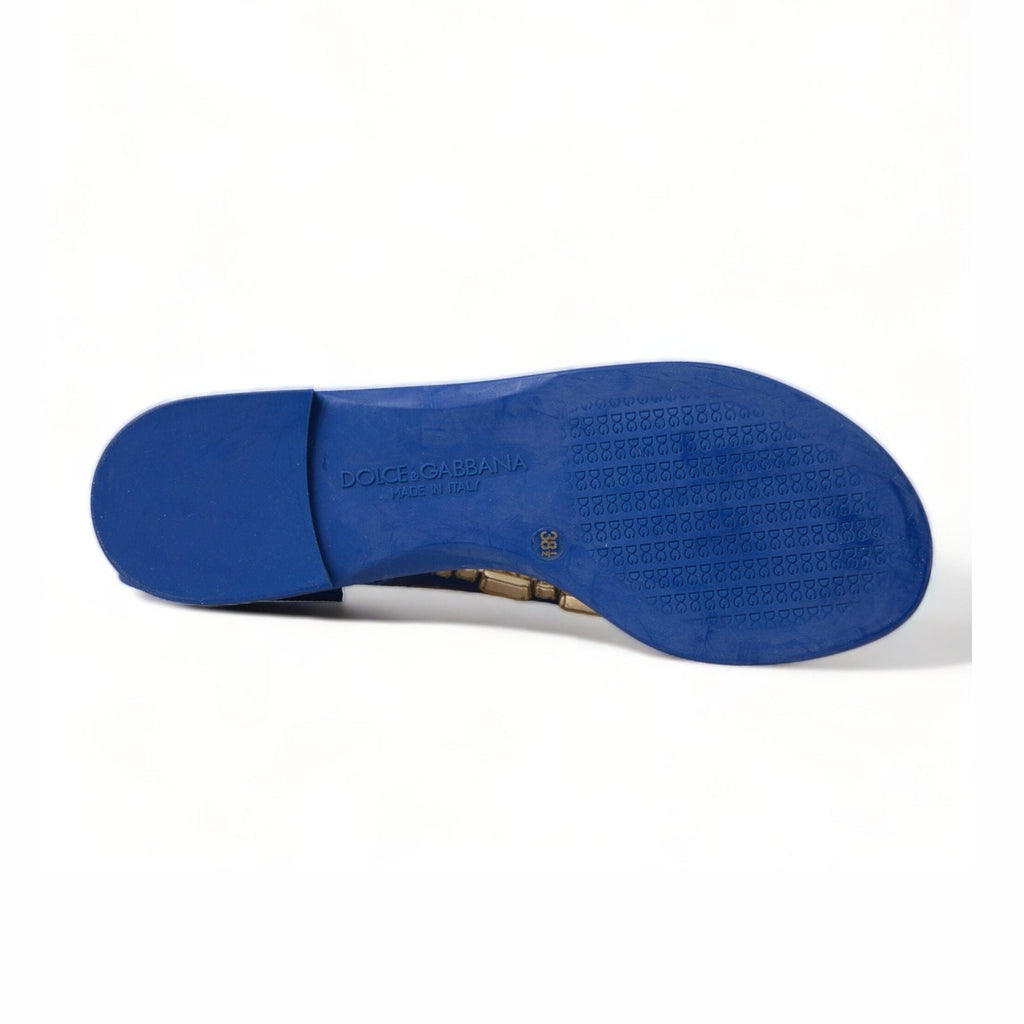 Dolce & Gabbana Blue Crystals Flats Sandals Beachwear Shoes