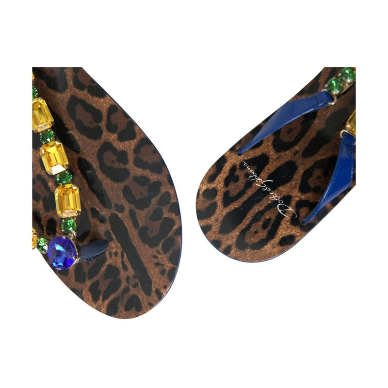 Dolce & Gabbana Blue Crystals Flats Sandals Beachwear Shoes