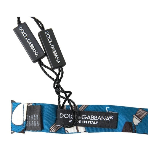 Dolce & Gabbana Blue Jazz Club Silk Adjustable Neck Papillon Bow Tie