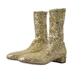 Dolce & Gabbana Gold Sequined Short Boots Stretch Shoes