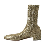 Dolce & Gabbana Gold Sequined Short Boots Stretch Shoes