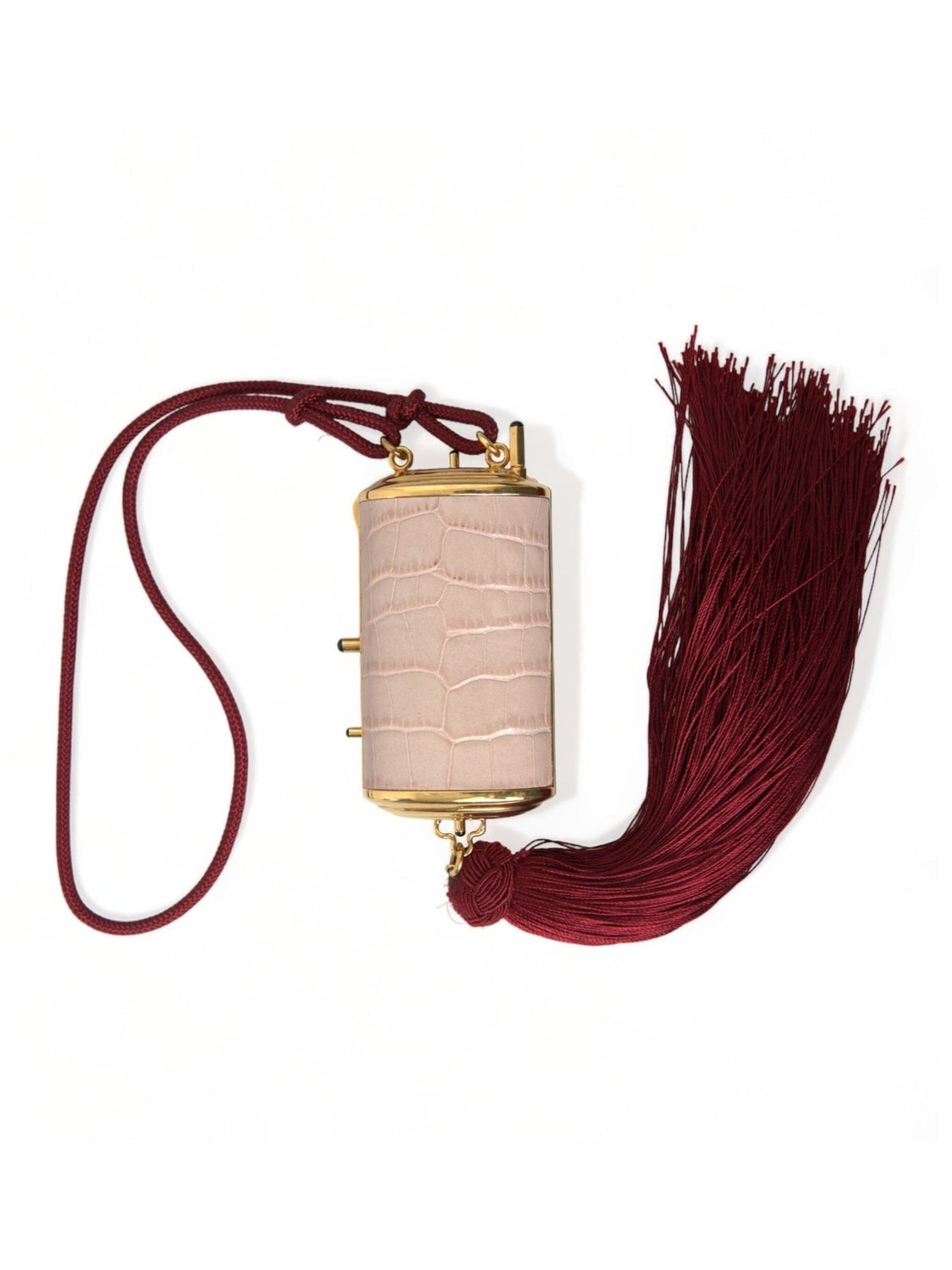 Dolce & Gabbana Pink Exotic Leather Mini Mirror Tassel Makeup Bag